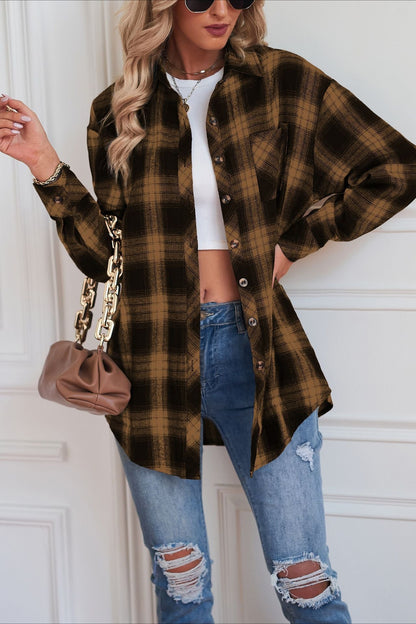 Boyfriend Fit Plaid Collared Blouse