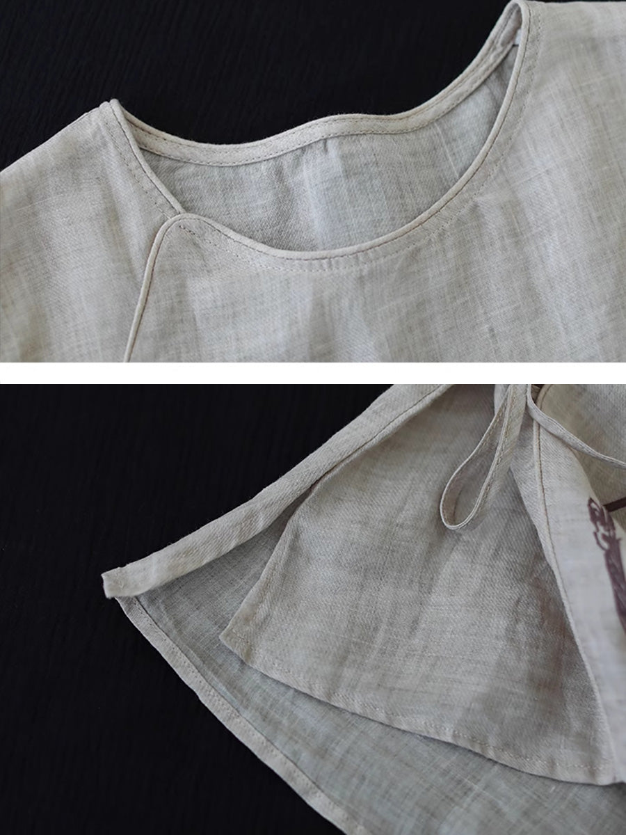 Spring Flower Strap Ramie Blouse Pa1032