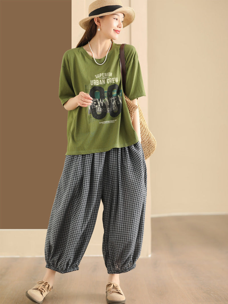 Summer Plaid Cotton Harem Pants Bn1021