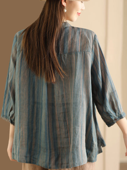 Spring Stripe Button-up Blouse Co1007