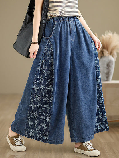 Summer Butterfly Spliced Wide-leg Denim Pants Co1030