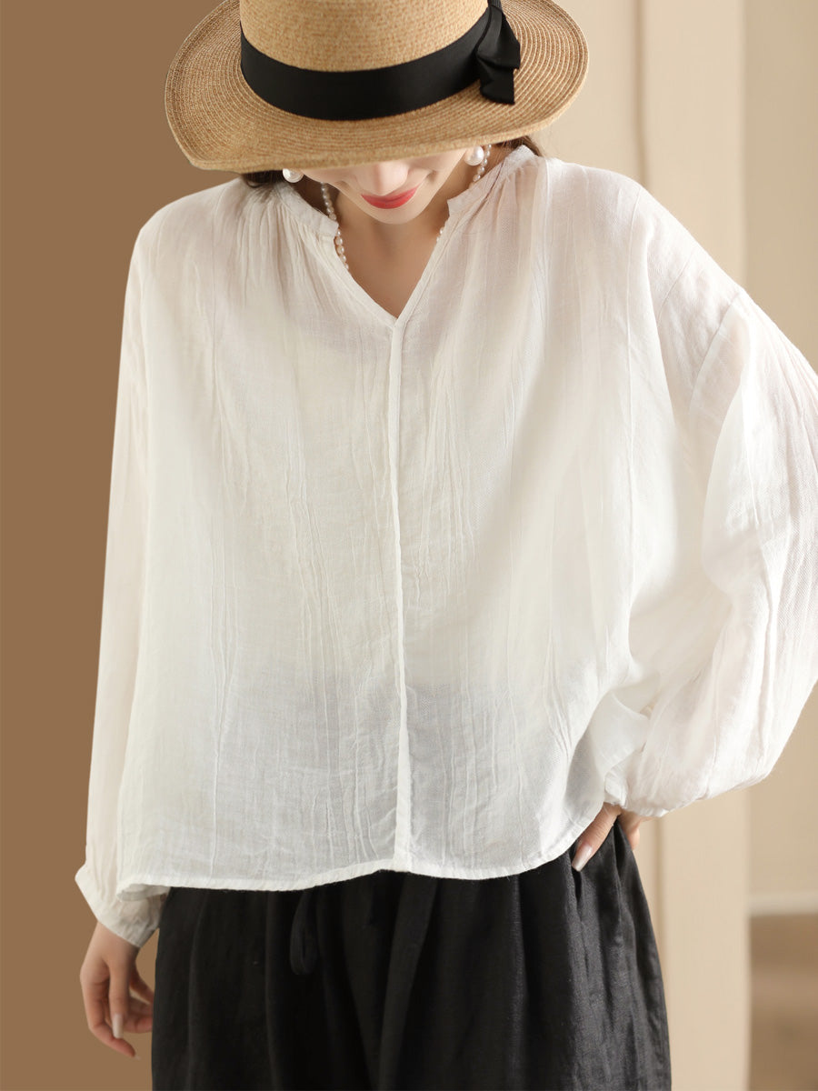 Spring Ramie V-neck Blouse Co1013