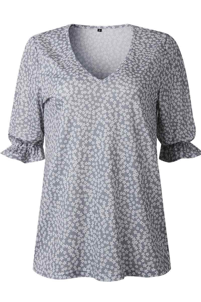 V Neck Printed Blouse