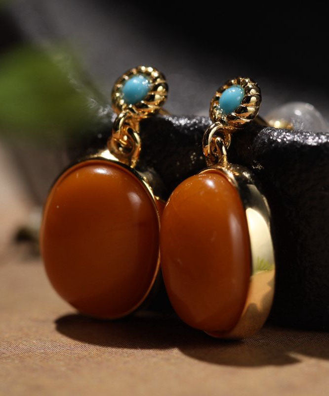 Colorblock Sterling Silver Overgild Turquoise Beeswax Drop Earrings