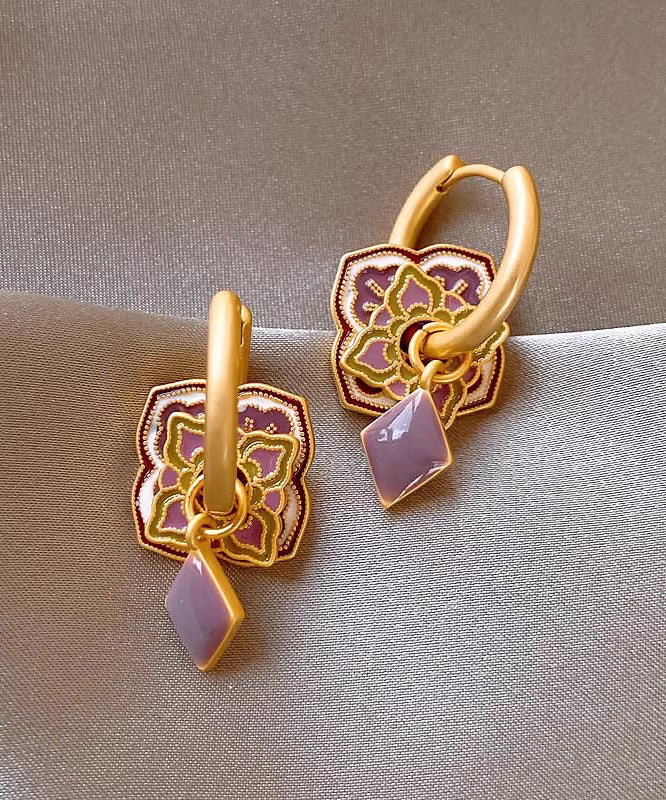 Classy Purple Copper Alloy Enamel Hoop Earrings