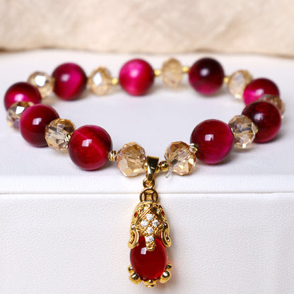 Buddha Stones Red Tiger Eye Pixiu Fox Protection Self Confidence Bracelet