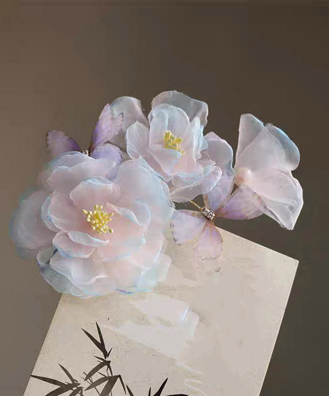 Handmade Blue Pink Silk Butterfly Hairpin