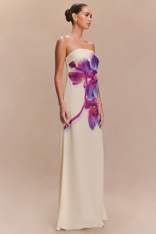 Color-block Print Strapless Midi Dress
