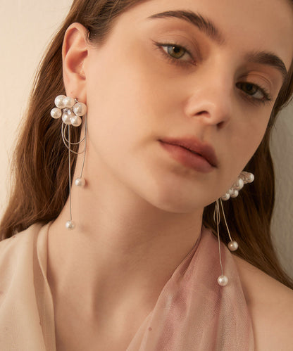 Loose White Sterling Silver Alloy Zircon Pearl Drop Earrings
