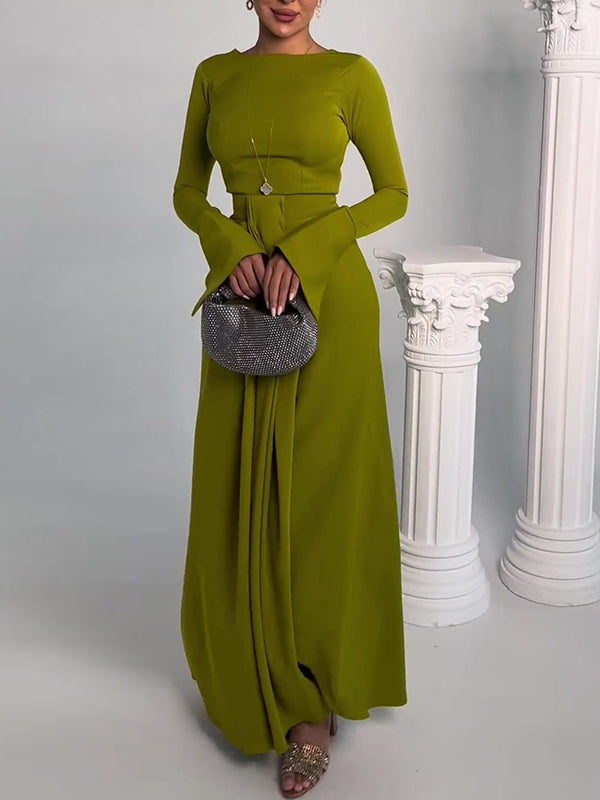 Bodycon Irregularity Color Split-front Round-neck Maxi Dresses