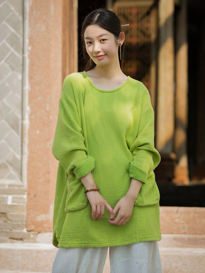 Autumn O-neck Cotton Blouse Av1021
