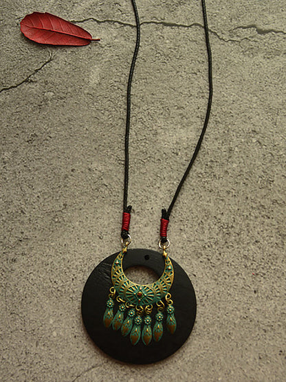 Alloy Tassel Wooden Sweater Necklace Co1033