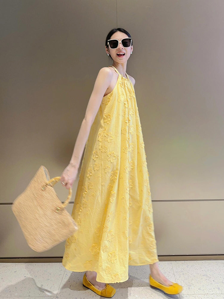 Yellow 3d Halter Maxi Dress
