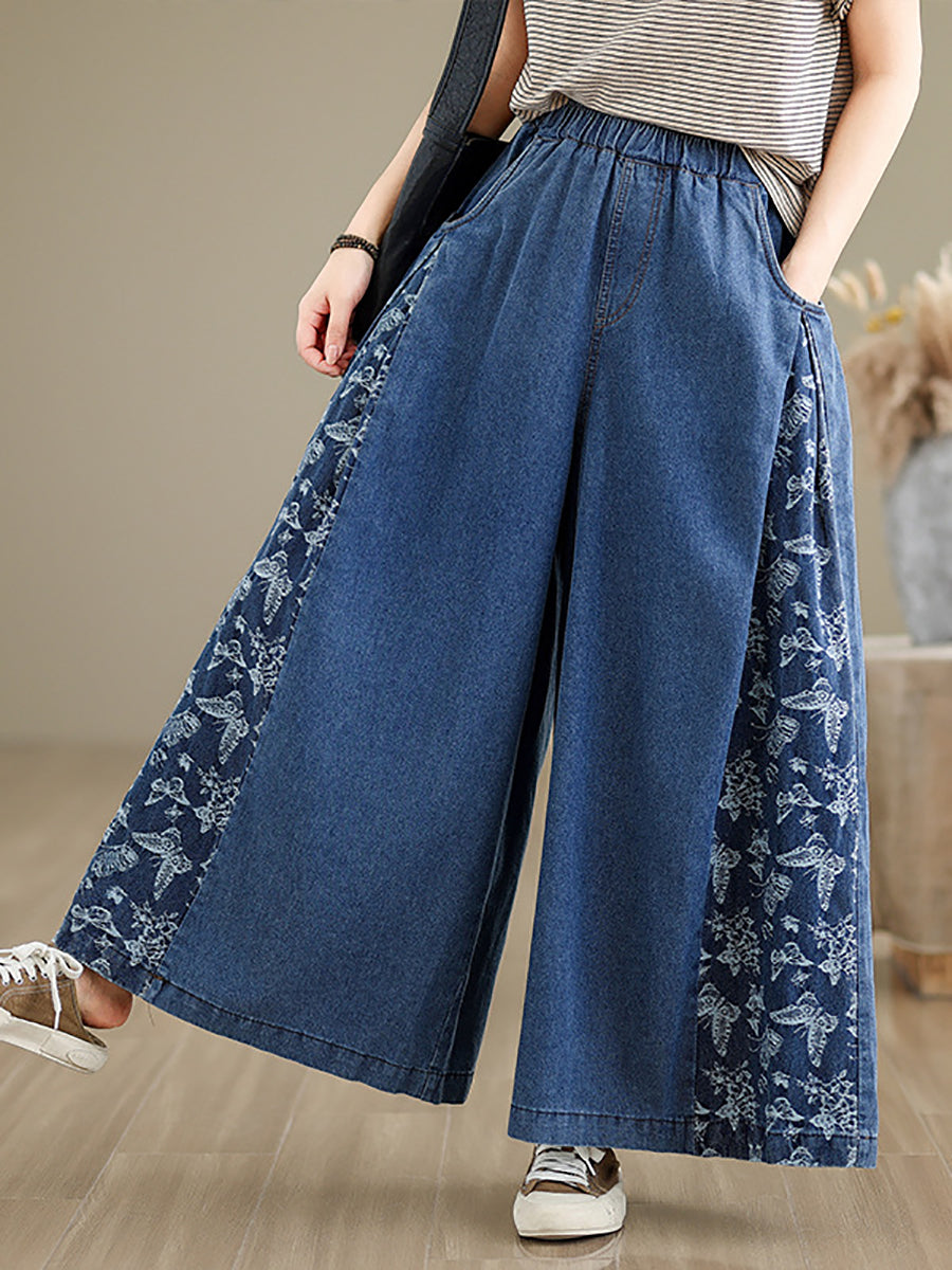 Summer Butterfly Spliced Wide-leg Denim Pants Kl1037