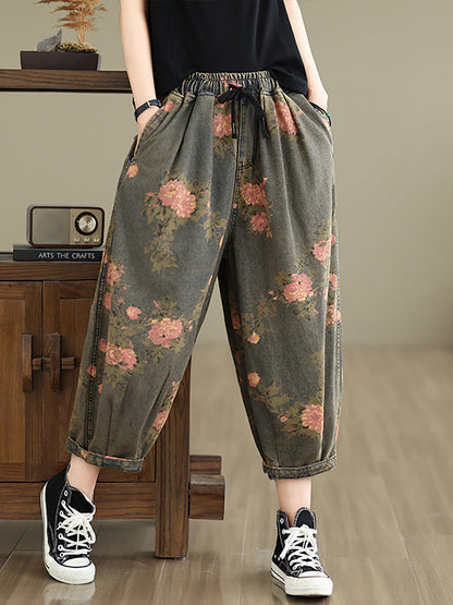 Summer Flower Denim Harem Pants Ll034