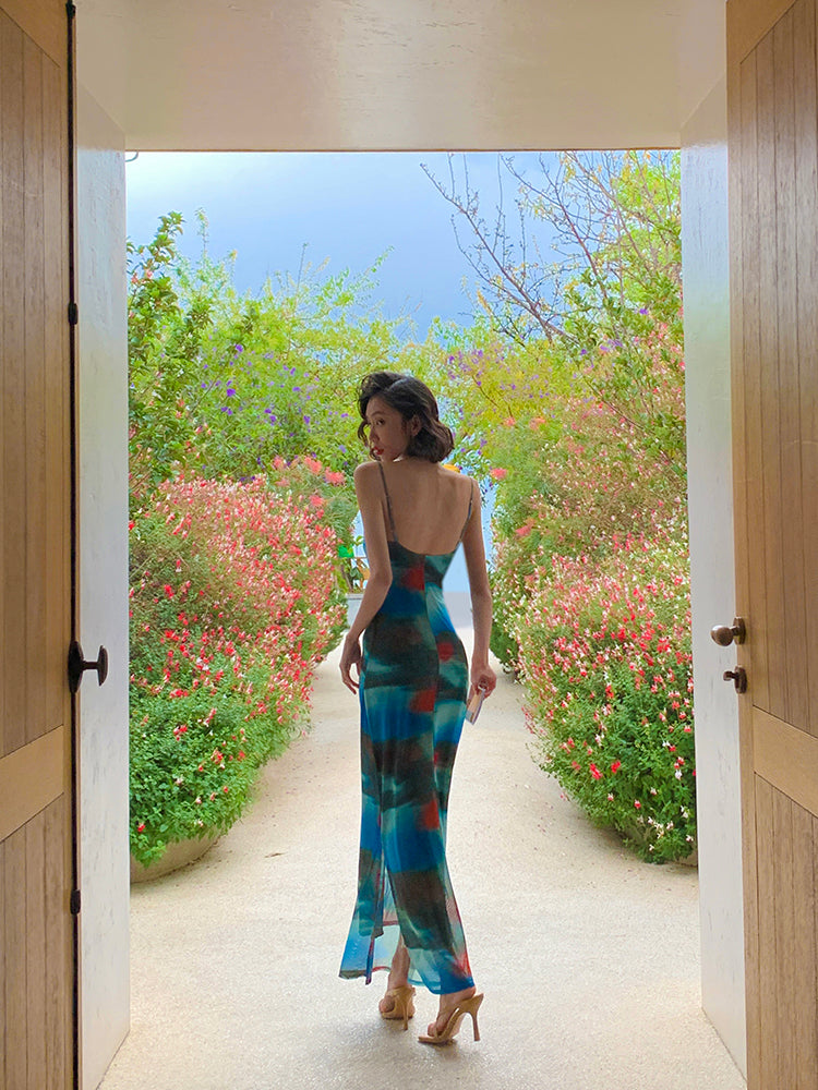 Slimming Oil Painting Maxi Dress