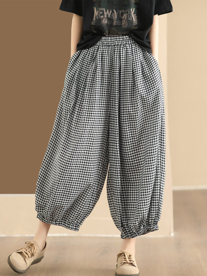 Summer Plaid Cotton Harem Pants Bn1021