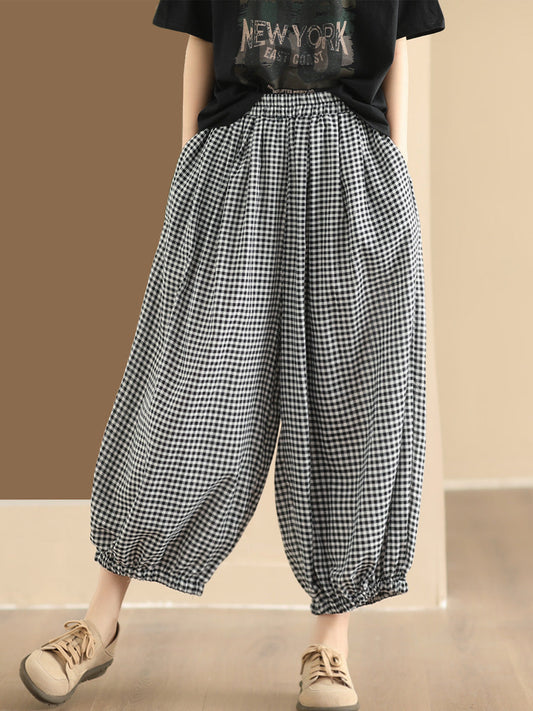 Summer Plaid Cotton Harem Pants Bn1021