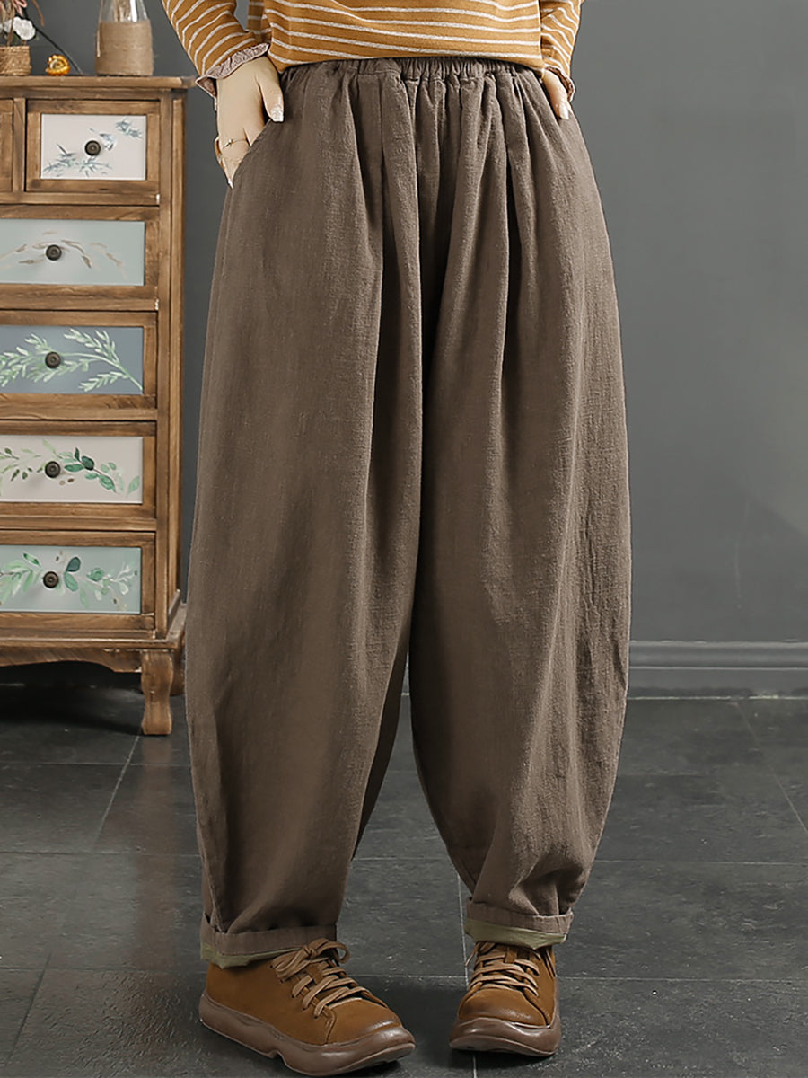 Autumn 100%linen Pure Color Harem Pants At1072
