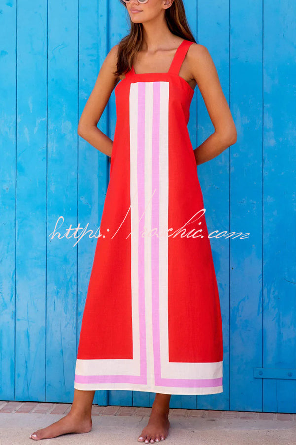 Striped Print Resort Style Sling Maxi Dress