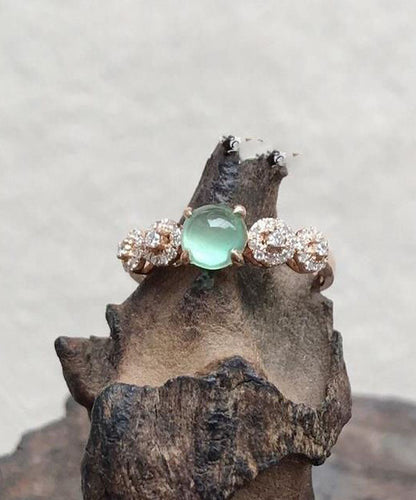 Rose Gold Sterling Silver Overgild Zircon Jade Rings