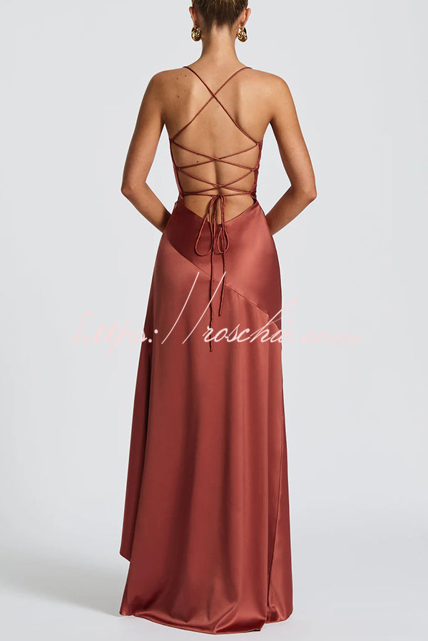 Color Backless Lace-up Irregular Ruffled Maxi Dress