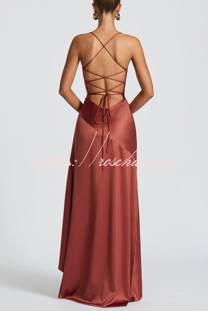 Color Backless Lace-up Irregular Ruffled Maxi Dress