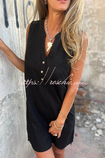 Color Sleeveless V-neck Pocket Mini Dress