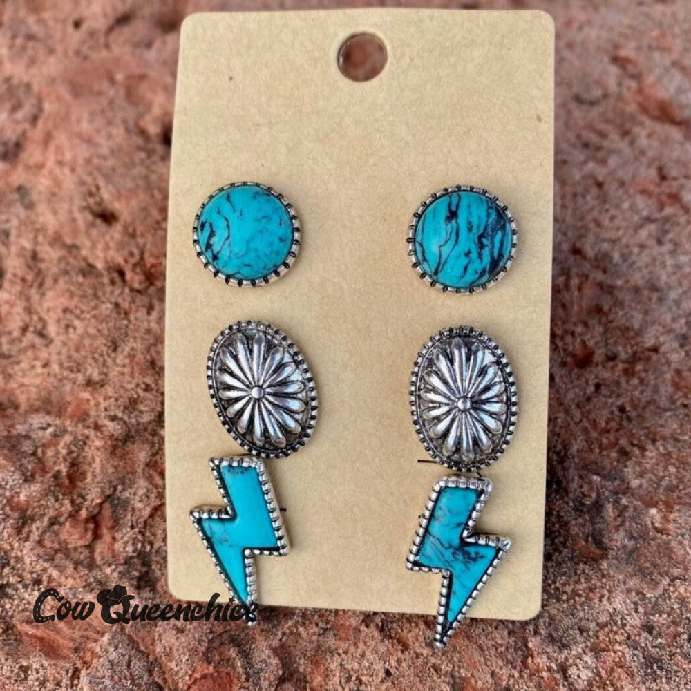 Turquoise Earrings Three Piece Set