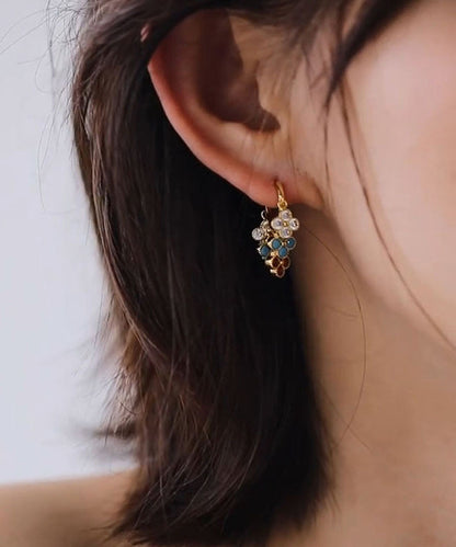 Stylish Gold Copper Overgild Four-leaf Clover Tassel Hoop Earrings