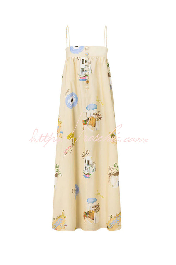 Linen Blend Sling Backless Loose Holiday Maxi Dress