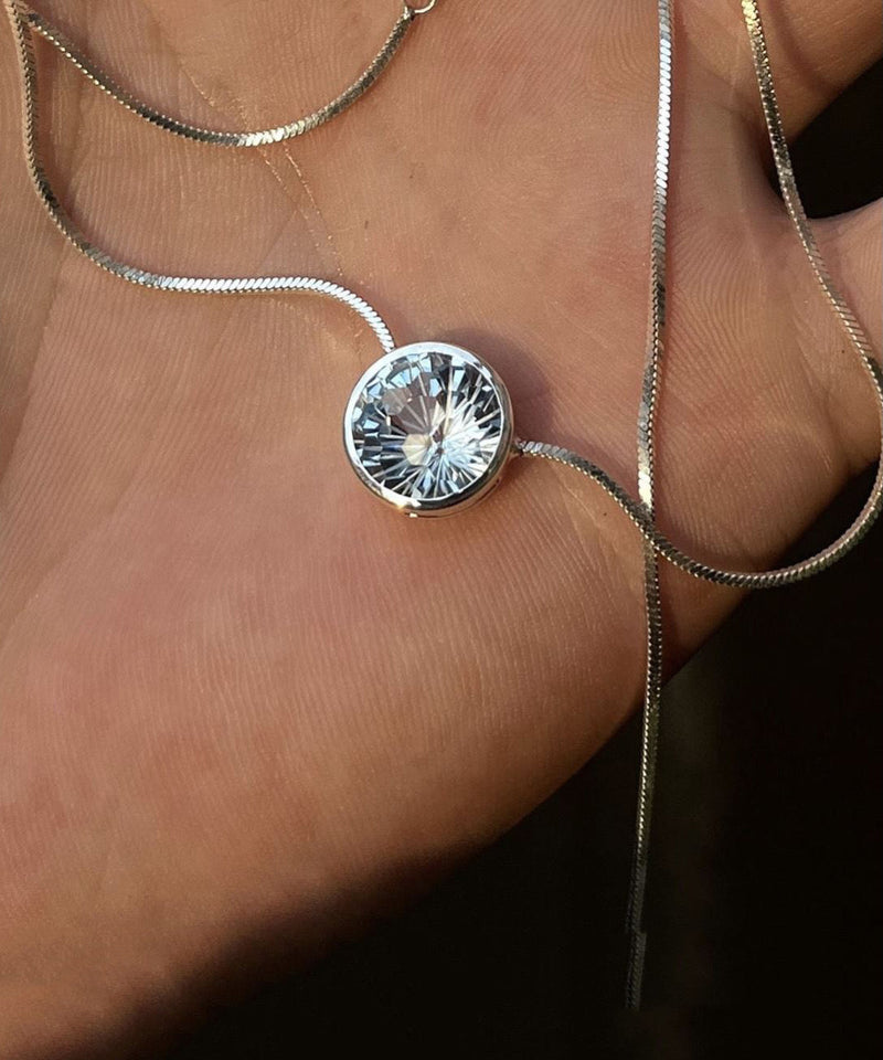 Blue Stainless Steel Gem Stone Pendant Necklace