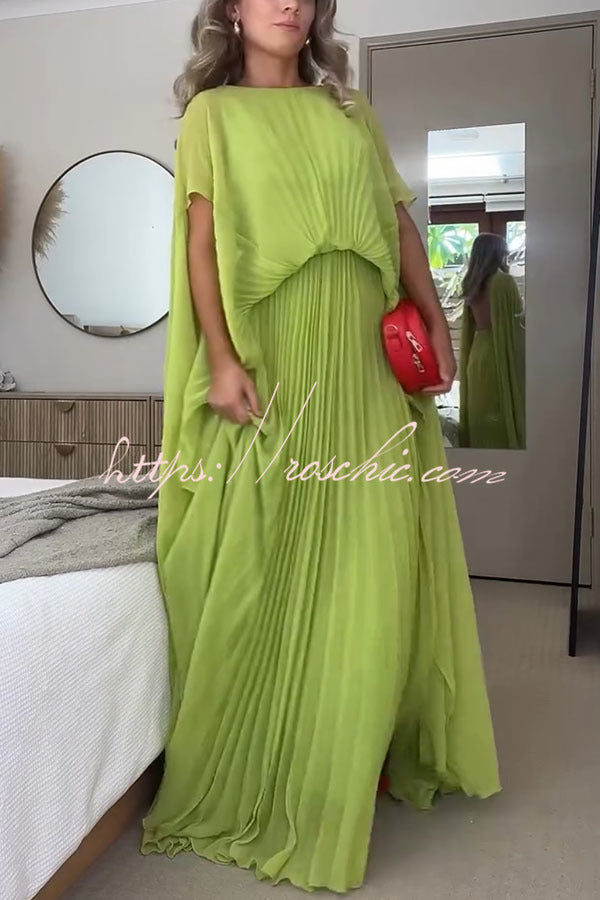 Spring Whispers Chiffon Pleated Wide Sleeve Volume Maxi Dress