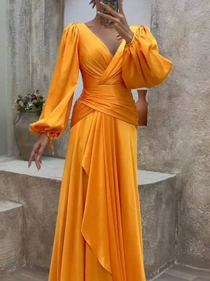 Crossover Cinched Waist Pleated Maxi Dress