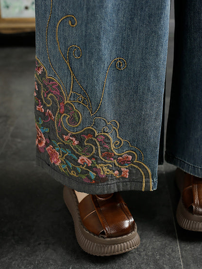 Summer Embroidery Wide-leg Denim Pants Kl1007