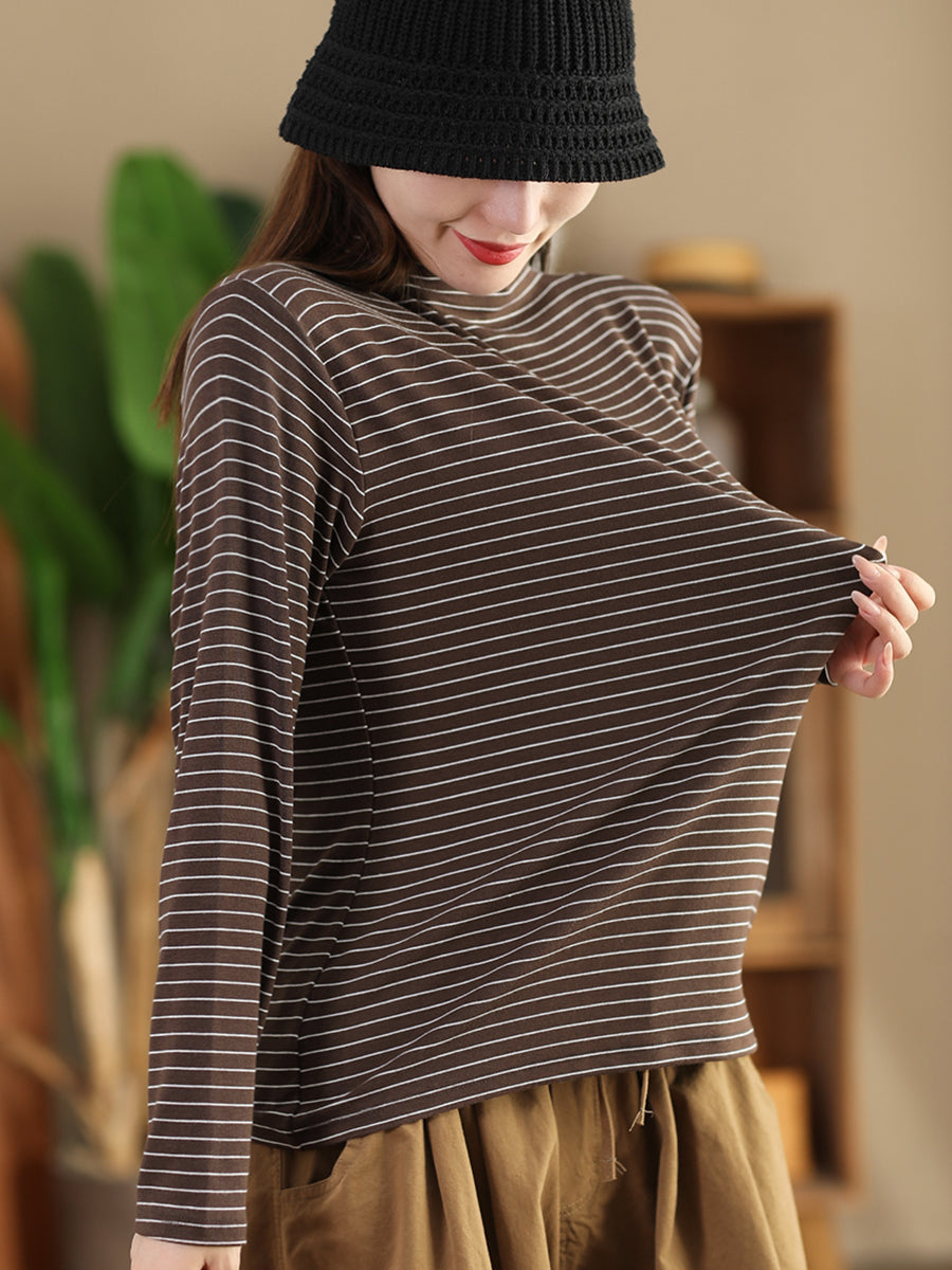 Autumn Stripe Half Turtleneck Blouse Ai1064