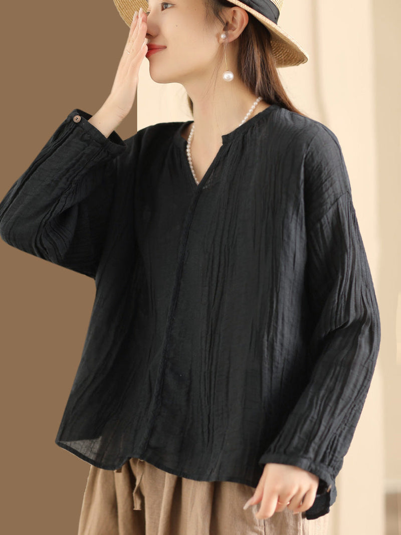 Spring Ramie V-neck Blouse Co1013