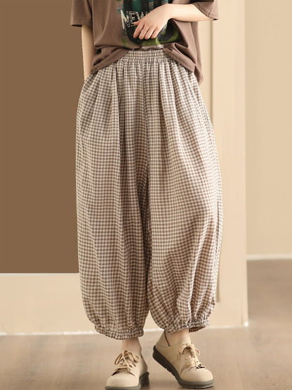 Summer Plaid Cotton Harem Pants Zz1046
