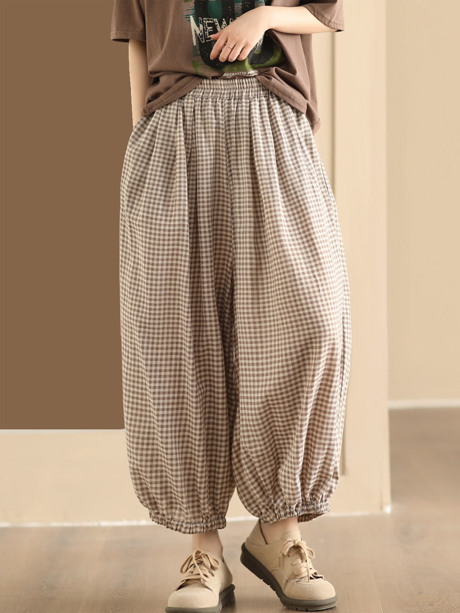 Summer Plaid Cotton Harem Pants Bn1021