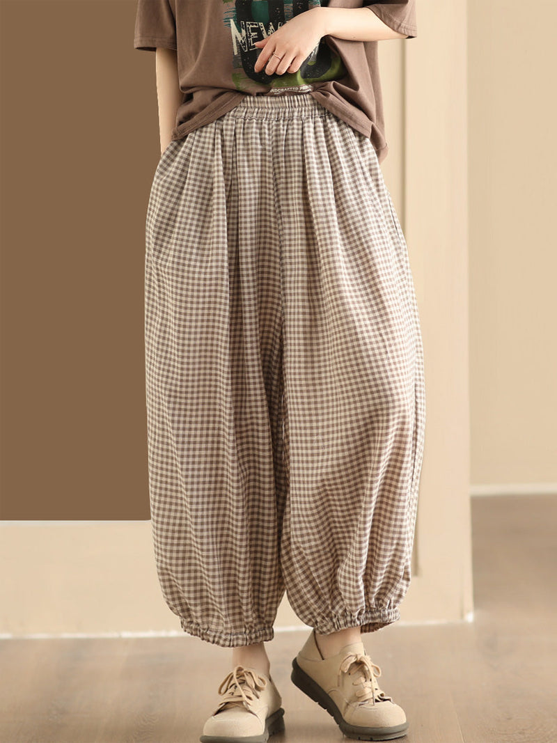 Summer Plaid Cotton Harem Pants Zz1046
