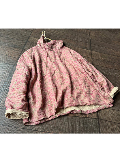Autumn Artsy Turtleneck Ramie Blouse Qu032