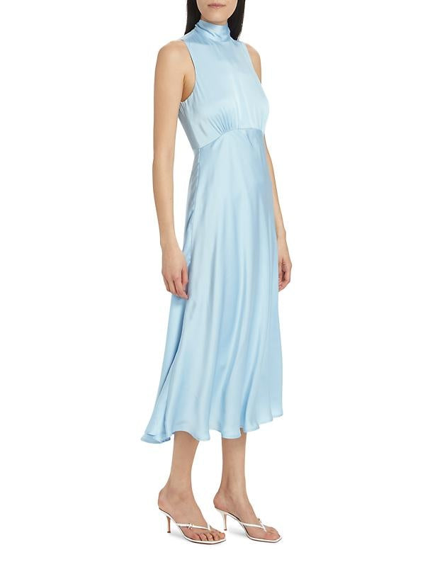 High Neck Satin Midi-dress