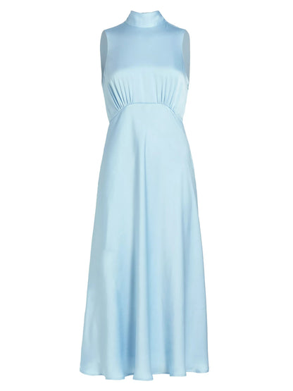 High Neck Satin Midi-dress