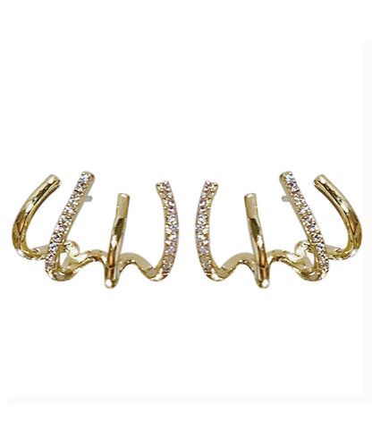 Gold Overgild Inlaid Zircon Stud Earrings