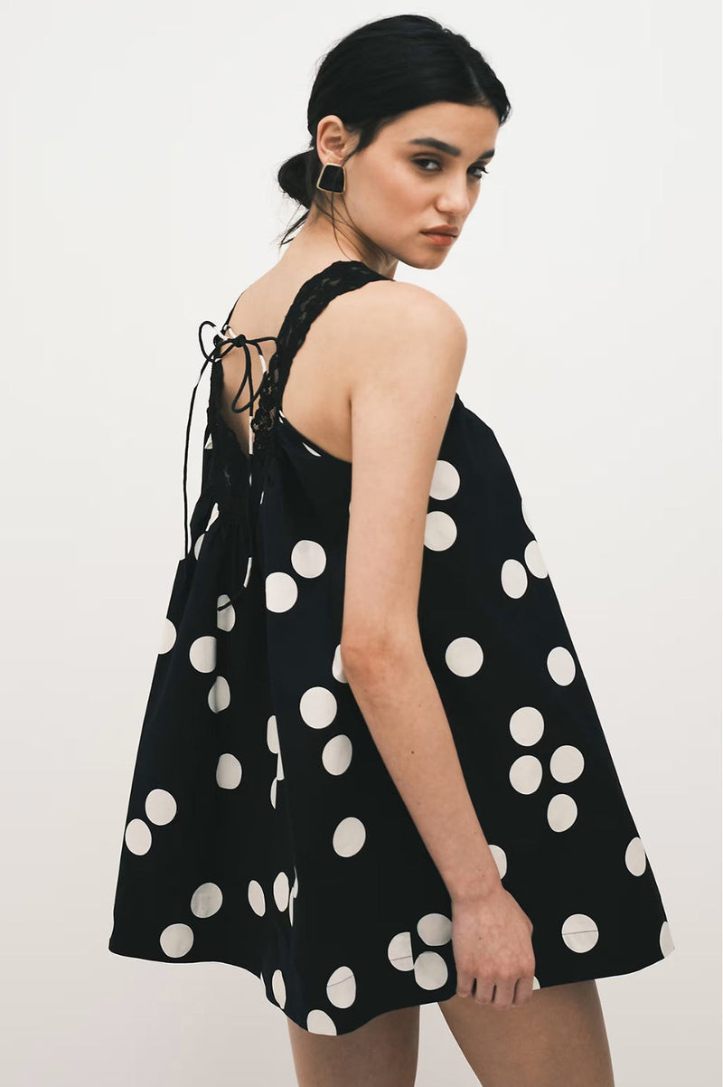Lace Dot Loose a Line Mini Dress