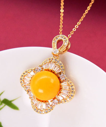 Yellow Sterling Silver Zircon Beeswax Pendant Necklace