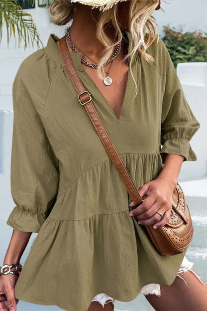 V-neck Loose Color Long-sleeved Blouse