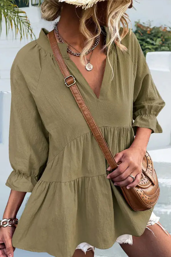 V-neck Loose Color Long-sleeved Blouse