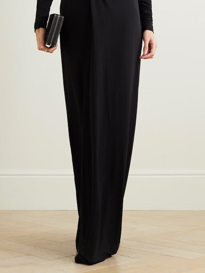 Long Sleeves Skinny Color Deep V-neck Maxi Dresses