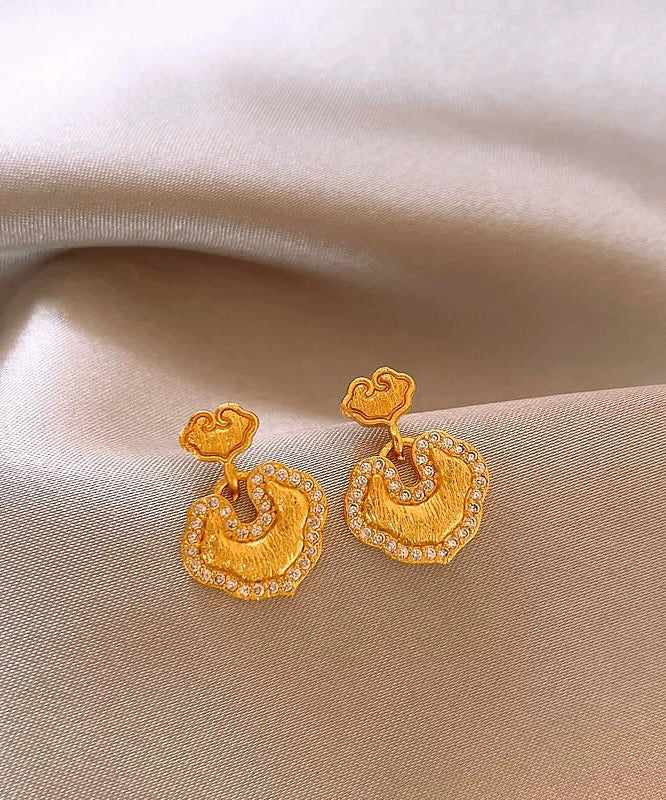 Gold Copper Alloy Zircon Auspicious Clouds Drop Earrings